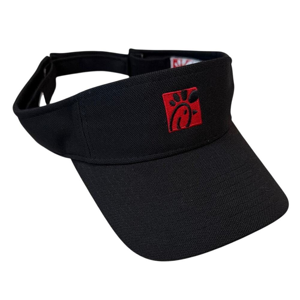 Chick-Fil-A Visor Adult Strapback Black Hat Cap Red Employee Sun Work Uniform